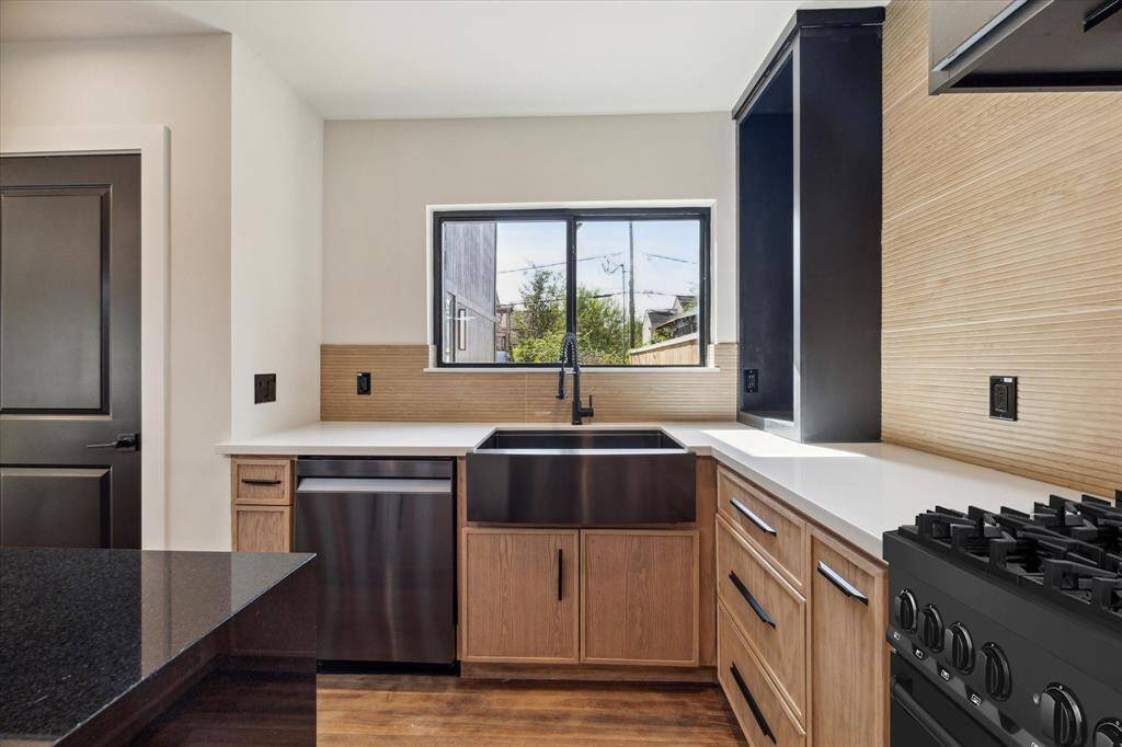 Custom cabinetry built on site offer soft close drawers and doors.