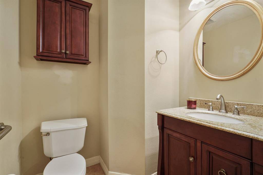 This well-appointed half bathroom is great for when you have family, friends, and guests over.