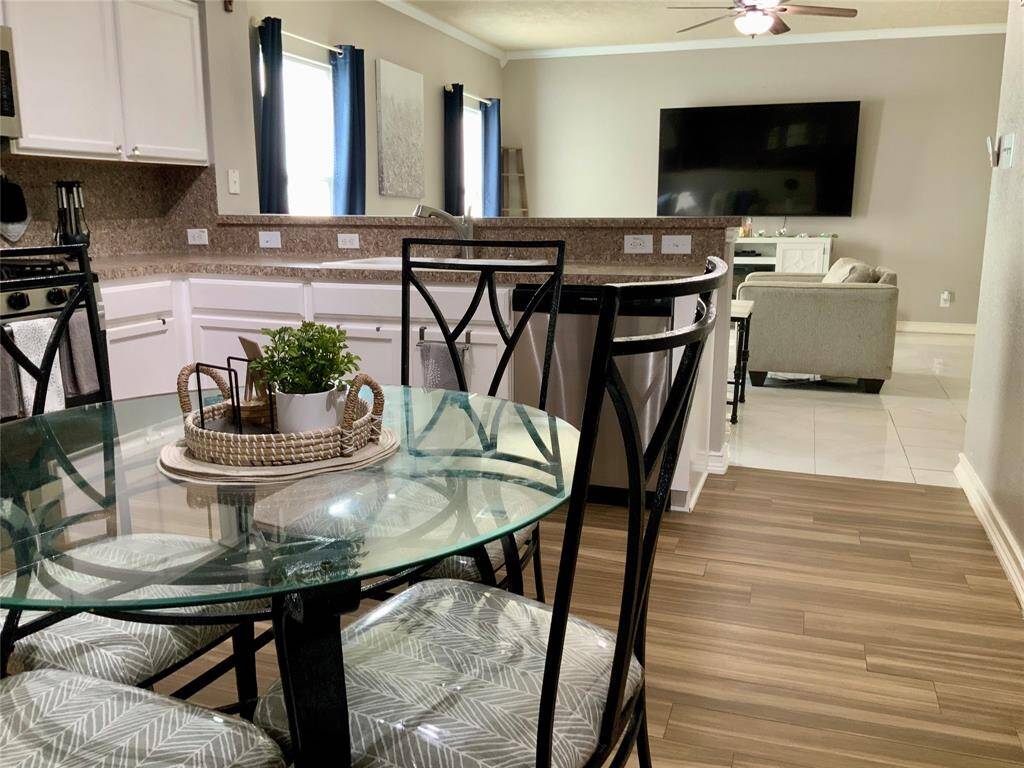 View to family room from dining area