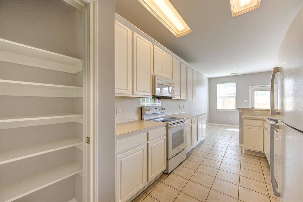 There is a pantry and broom closet (opposite side) in the kitchen.