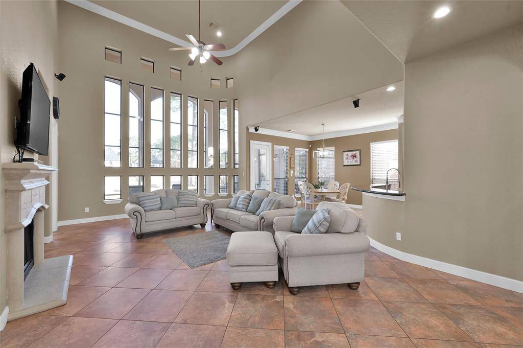 Natural light from the wall of windows fills this room