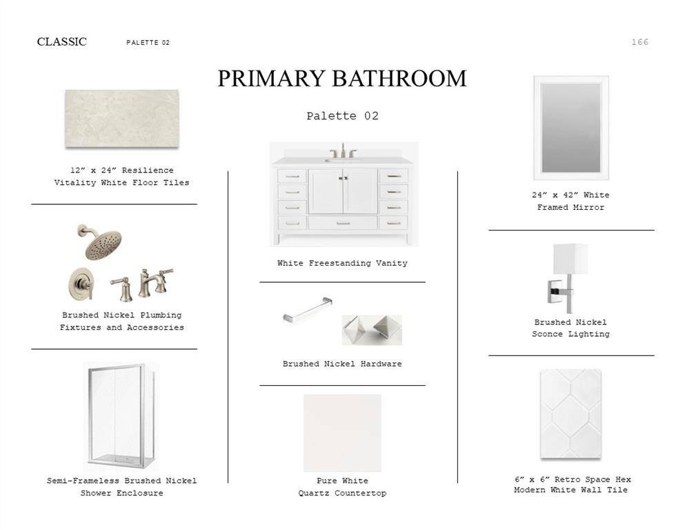 Classic Look Palette 2: Primary Bathroom Selection Sheet (*Artist rendering used for illustration purposes only.)