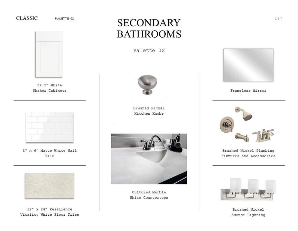 Classic Look Palette 2: Secondary Bathrooms Selection Sheet (*Artist rendering used for illustration purposes only.)