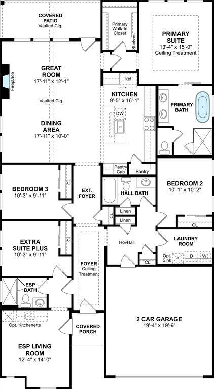 The Pasadena ESP floor plan by K. Hovnanian Homes. 1st floor shown. *Prices, plans, dimensions, features, specifications, materials, and availability of homes or communities are subject to change without notice or obligation.