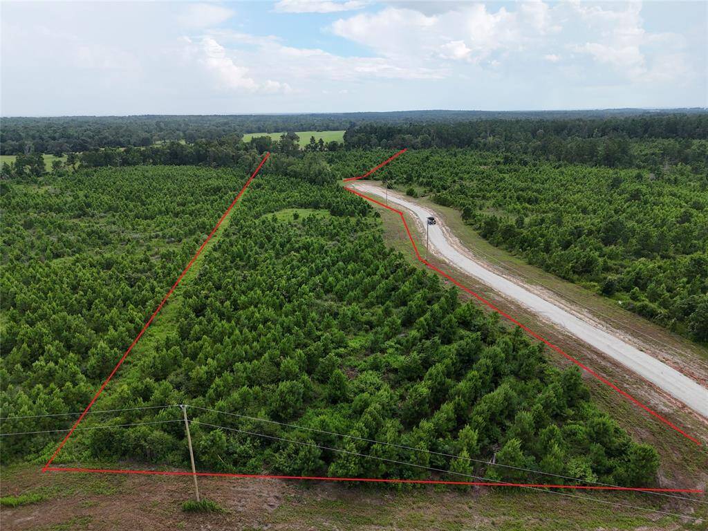 Aerial view of property from street. Boundary lines are approximate, please verify.