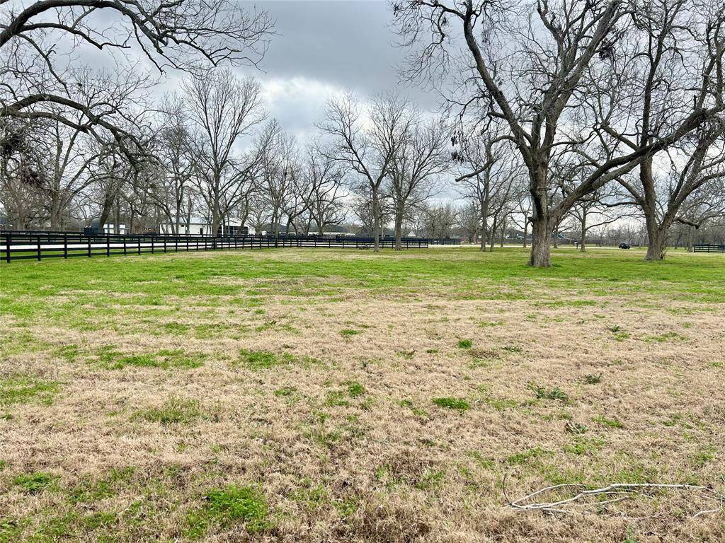 Lot 1. is bordered by a black wooden fence and dotted with large trees, offering a serene, rural setting