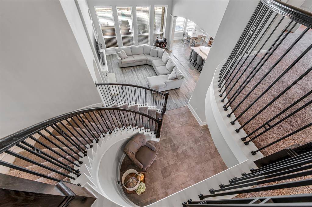 Just stunning look at this view from upstairs of this spiral staircase.