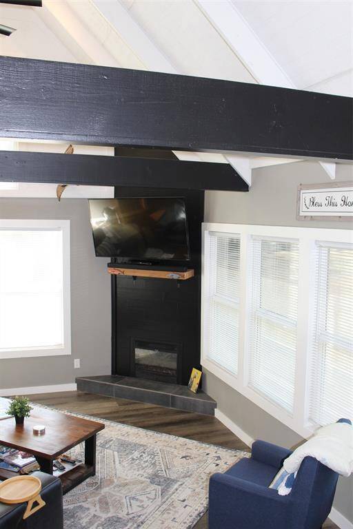 View from Loft, looking at the fireplace.