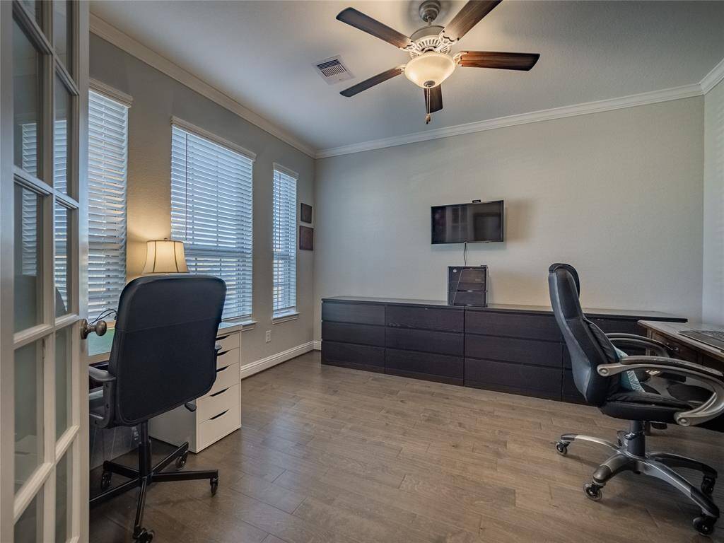 as you enter the front door on your left you have this very spacious home office with double french doors, lots of windows and it faces the street, perfect room for the work from home employee