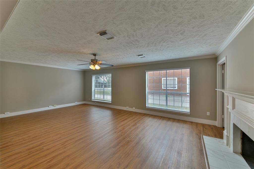 Large living room with fireplace