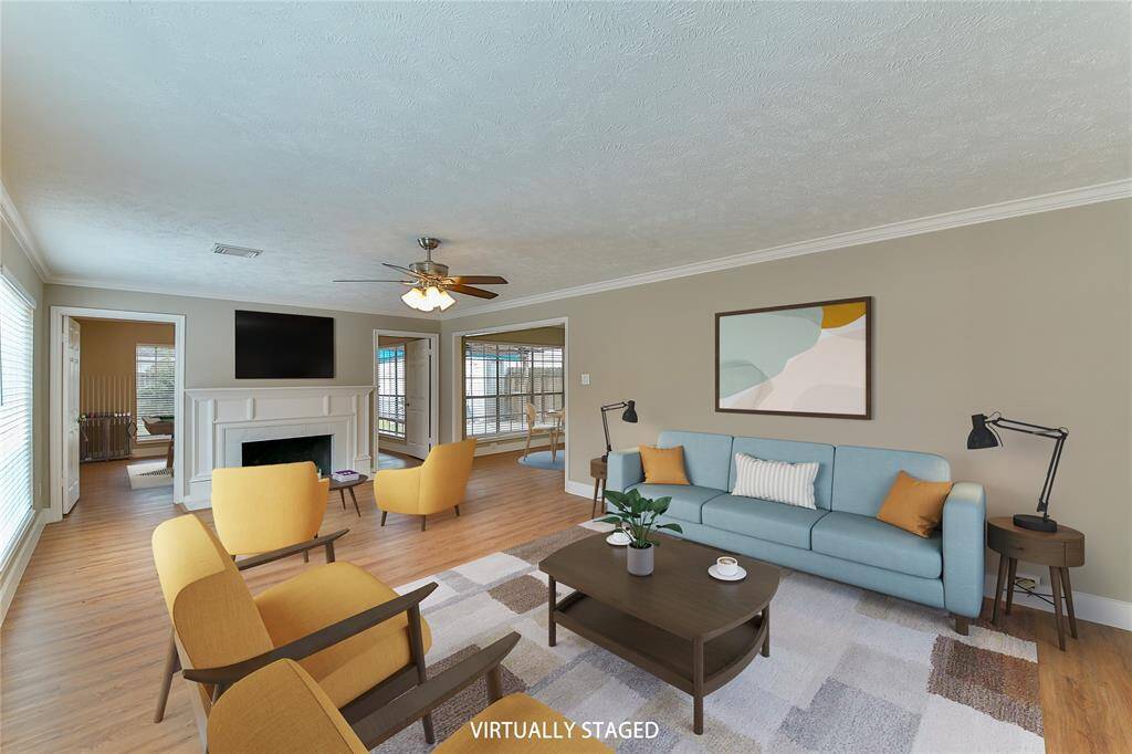 Large living room with fireplace