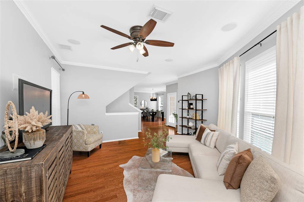 The living, dining and kitchen are on floor 2. The home is wired for sound.