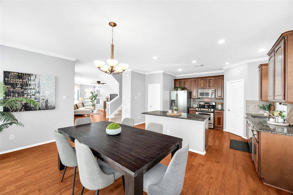 Big fabulous kitchen and dining with granite and stainless steel appliances.