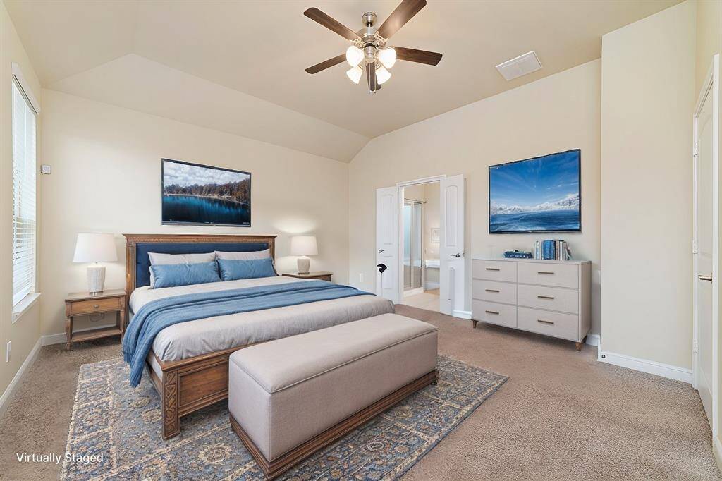 Virtually staged primary bedroom