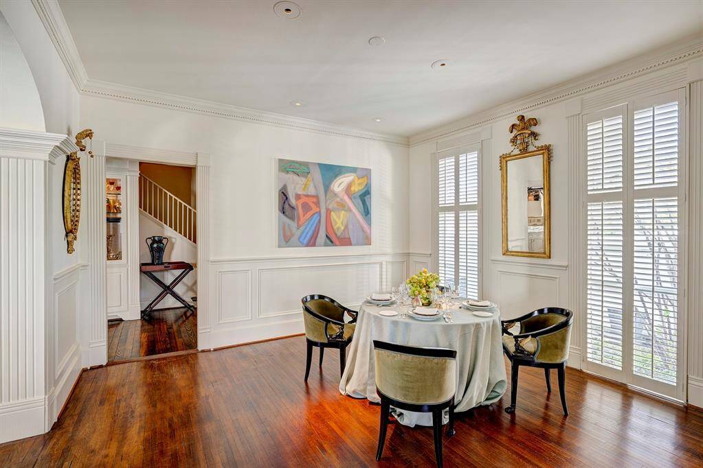The dining room with its warm ambiance and architectural beauty.