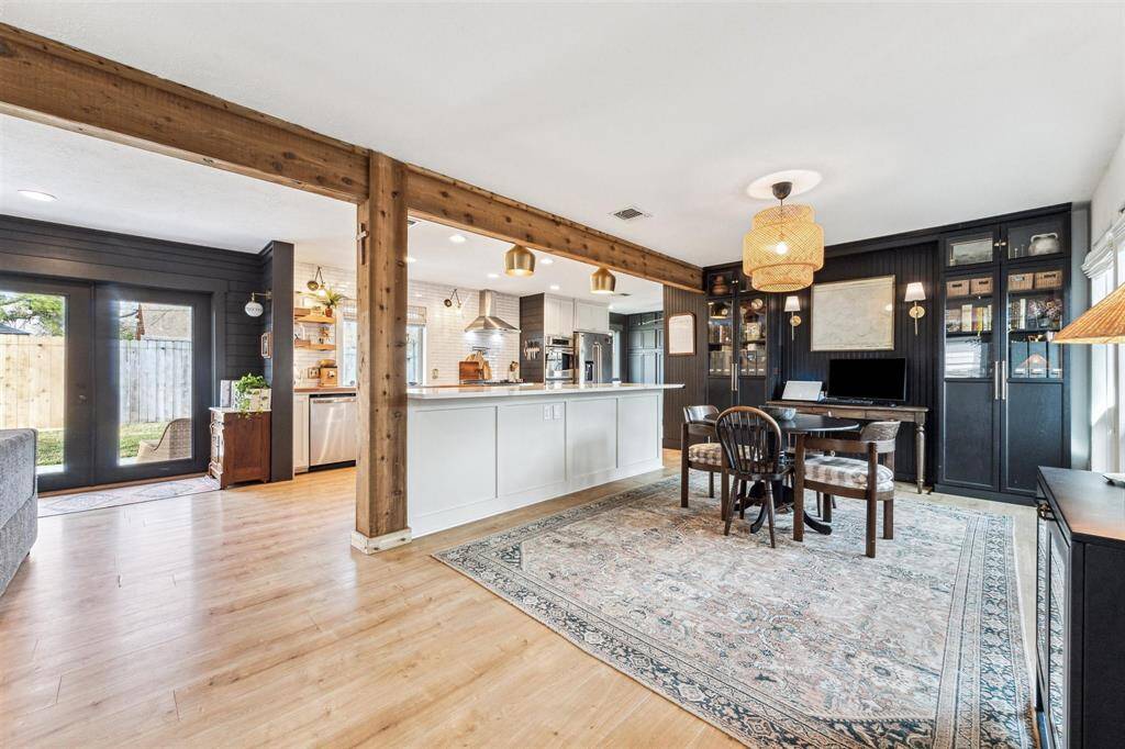 Beautiful solid wood beams add character to this fabulous space!