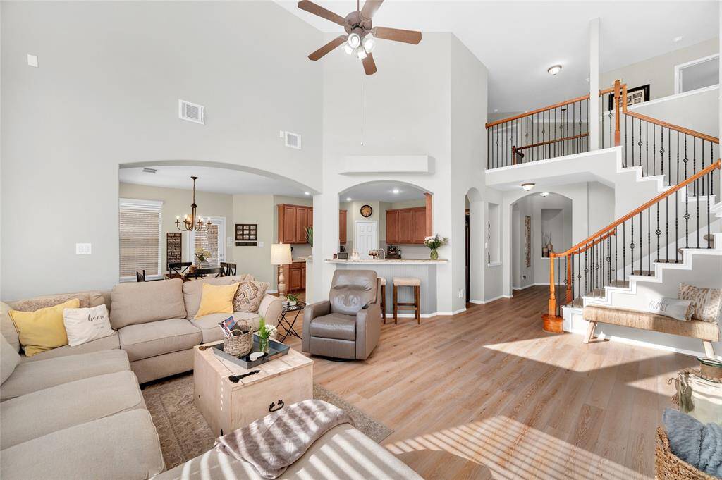 Soaring ceilings in the family room