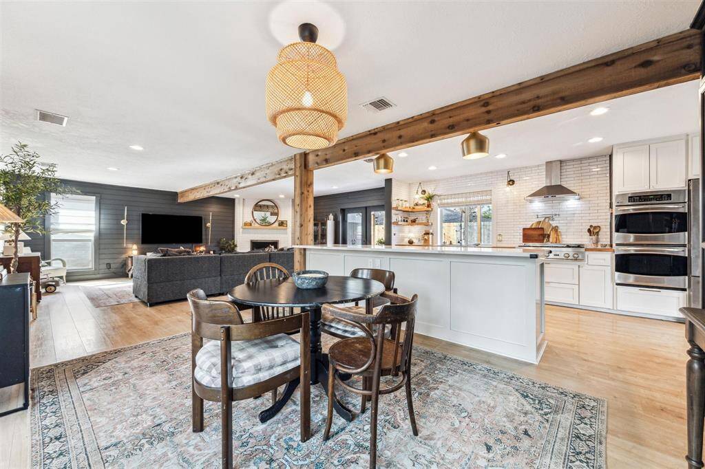 Plenty of space for a large table and bar stools.