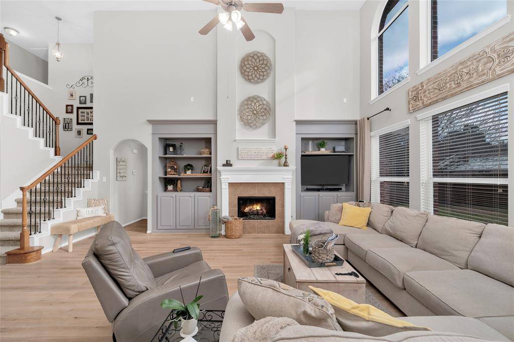 The 2 story family room is the heart of the home