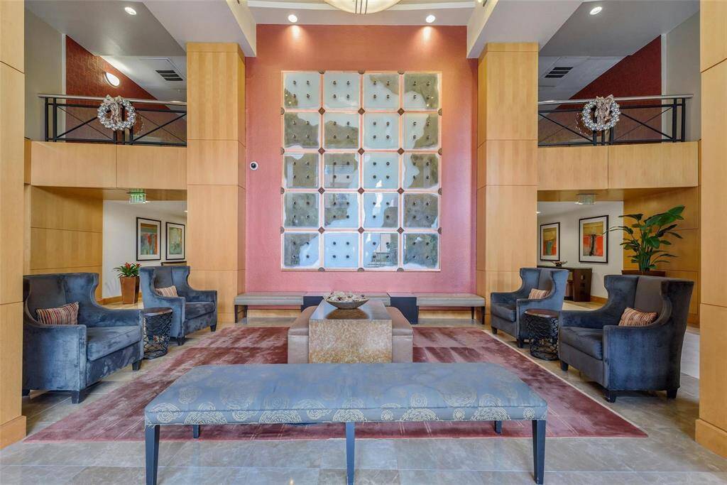 The lobby on the first floor is a spacious area for guests. The concierge's office is off to the right.