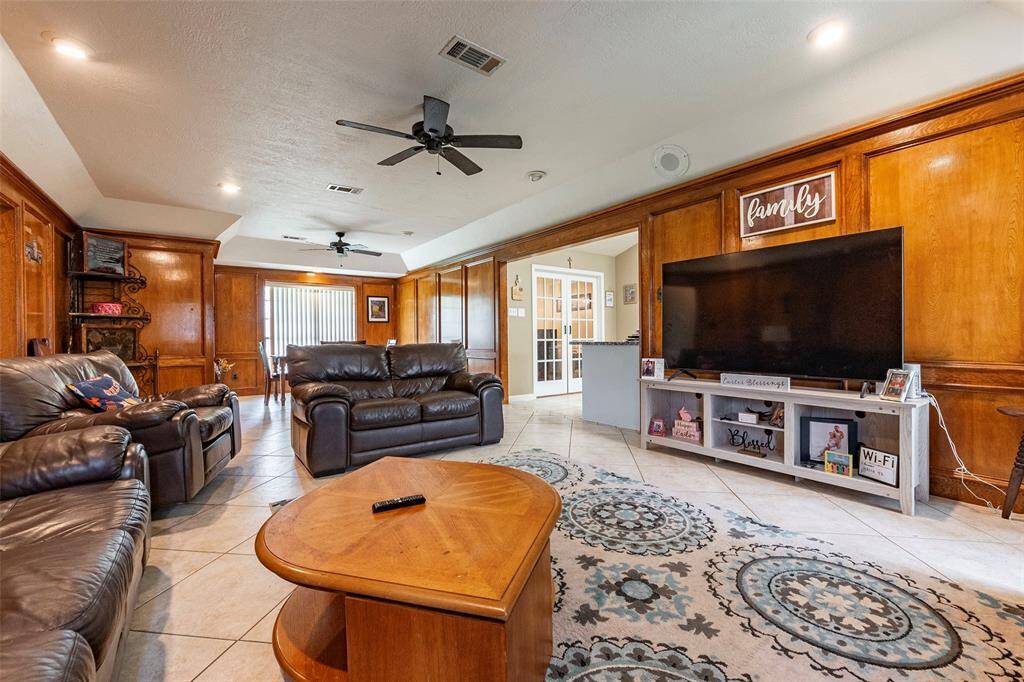 View of the living area from the fireplace.