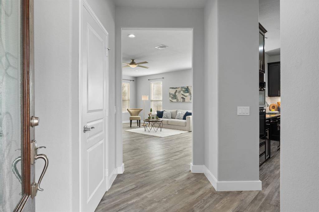 When entering into the home, main room is straight, kitchen to the right and 2nd bedroom is to the left.