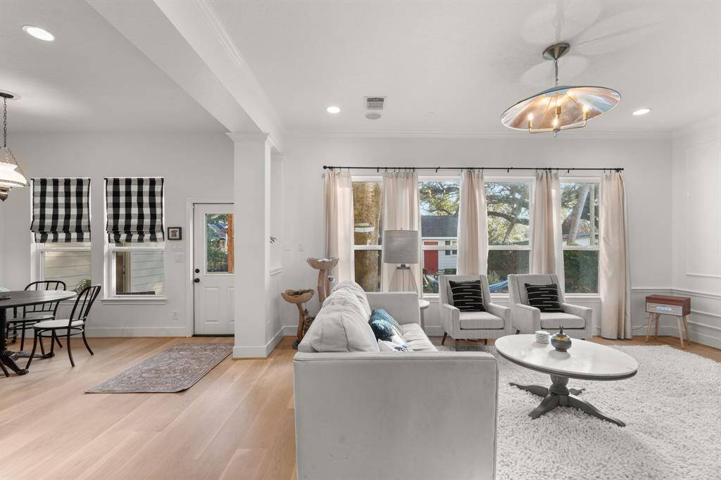This space is bright and airy with garden views.