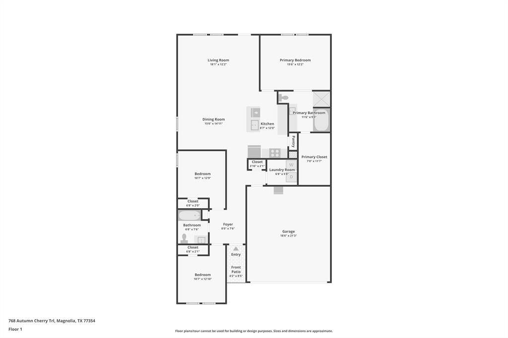 Primary bath with separate tub & shower