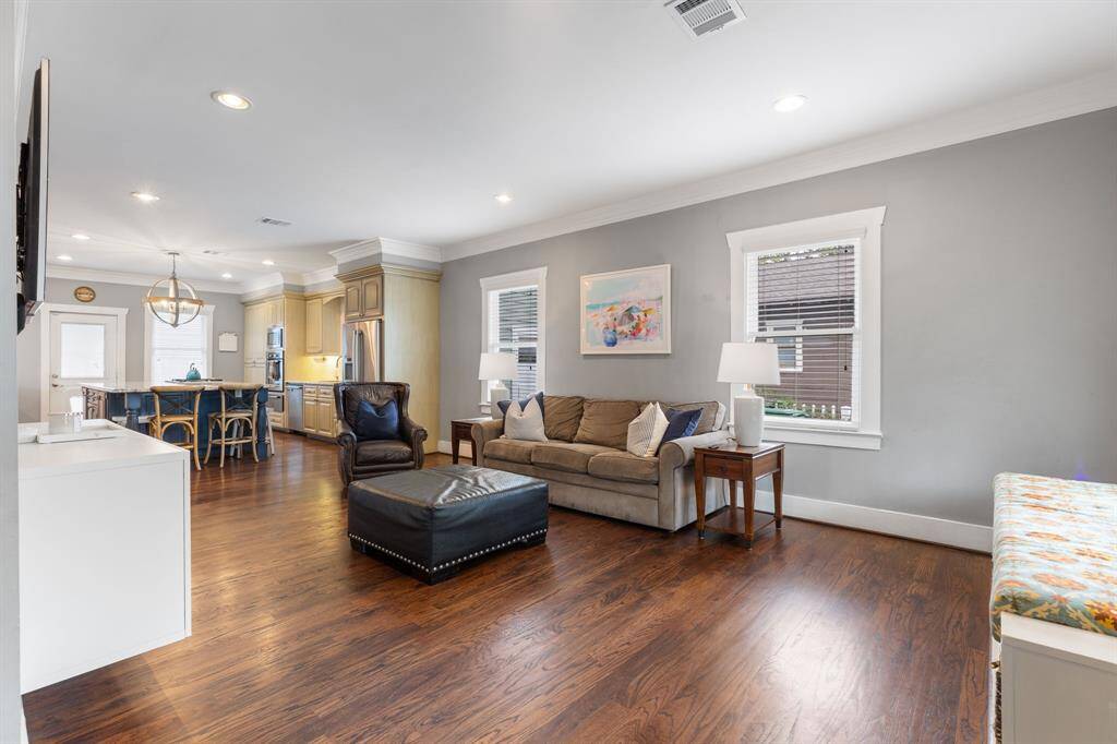 Huge family room with views into the kitchen.