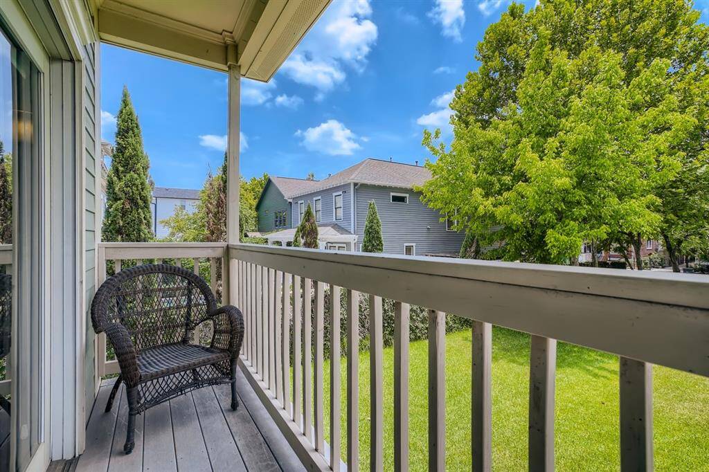 Watch the sunrise from the east-facing balcony overlooking the approximately 50-foot-long front yard.