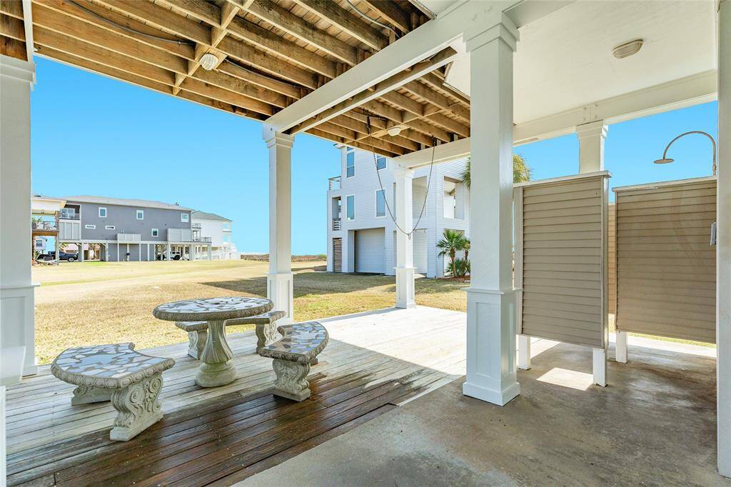 Outdoor shower is perfect for rinsing off after a day at the beach