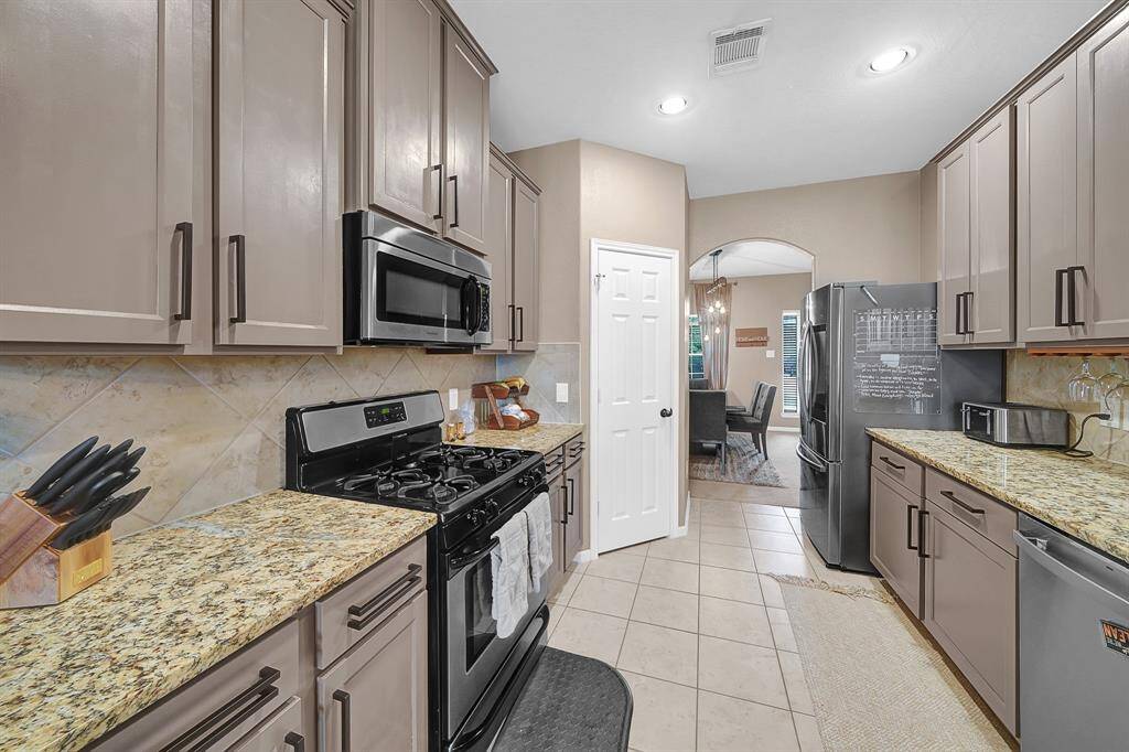 Kitchen was recently painted and granite countertops complete this designer look