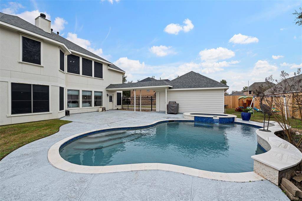 Serene outdoor space with private pool with hot tub