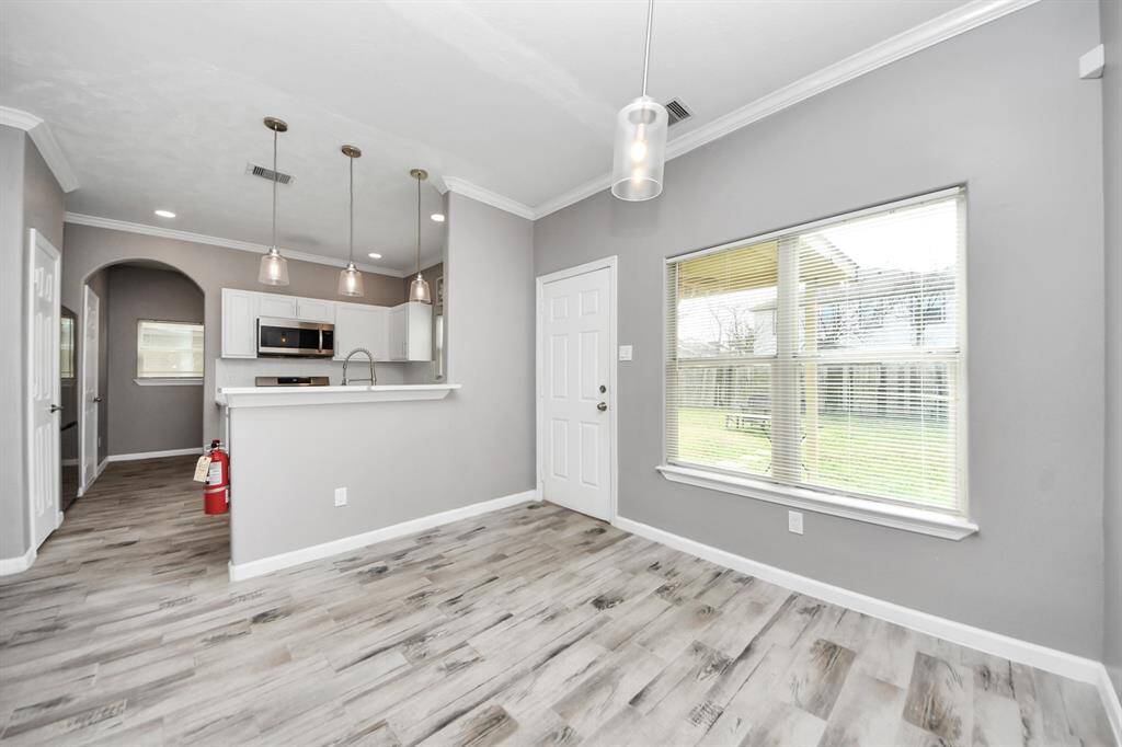 Modern open-concept dining area.