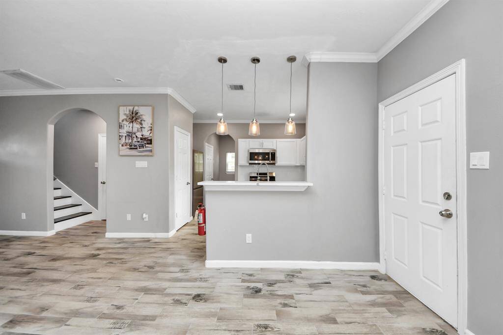 Modern open-concept dining area.