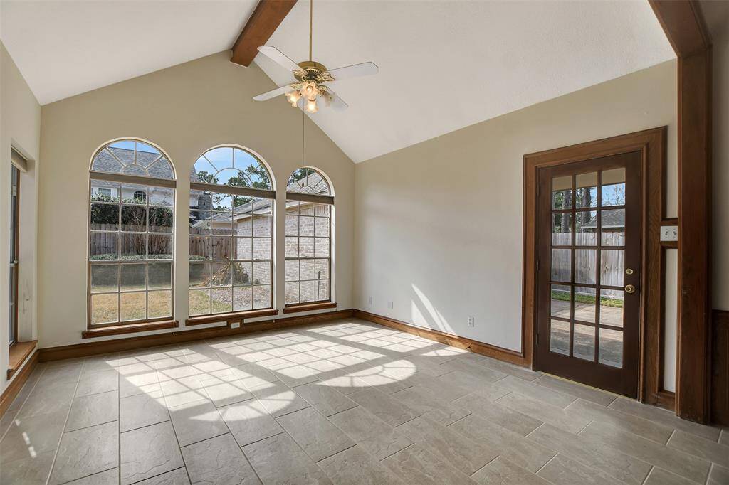 Large breakfast room showcases newly installed tile.