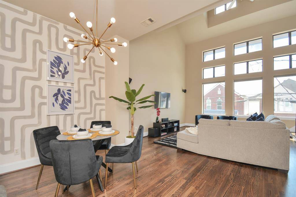 Overlooking the dining area flowing into the living room
