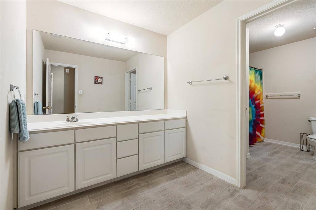Secondary Bathroom with vanity area.