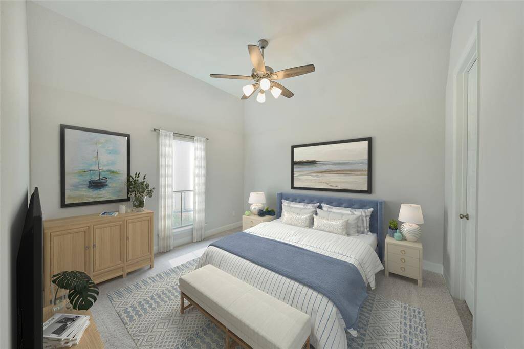 Secondary Bedroom is roomy and has flexibility for use as a guest bedroom, craft room, reading room, more.  Spacious closet and connected to a Jack and Jill Bath.  136 Hushed Nightfall, The Woodlands Hills.  Willis, TX.  77318.