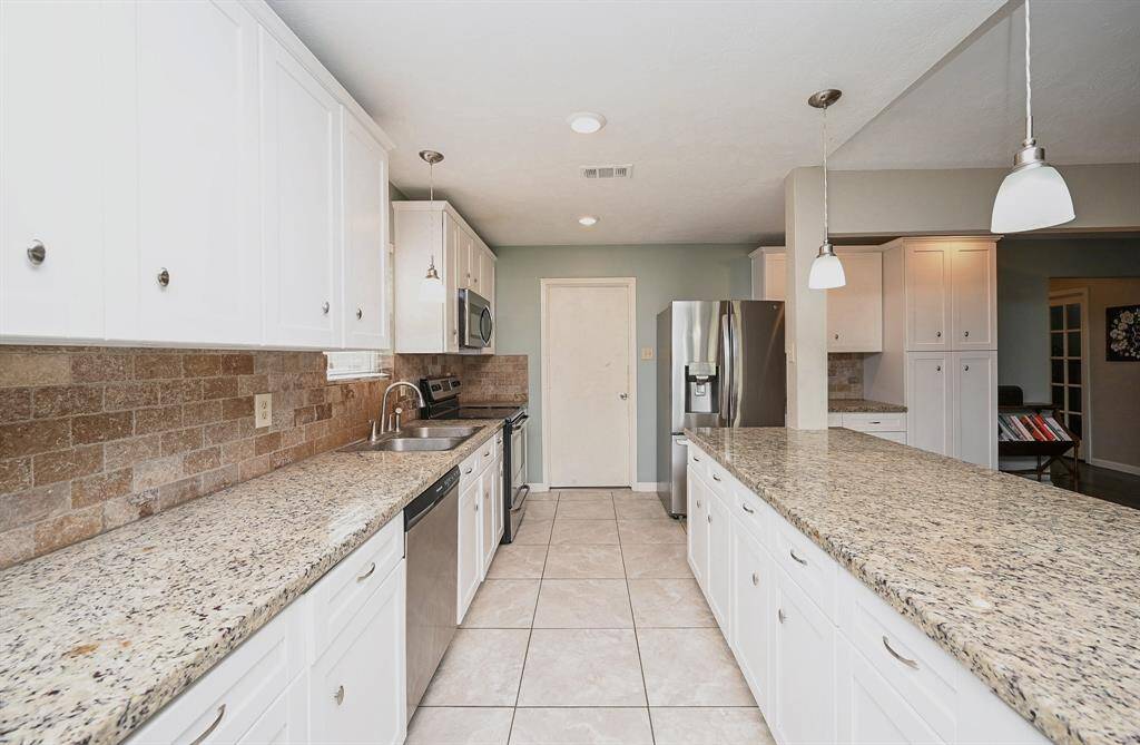 Island Kitchen with Breakfast Bar, Granite Countertops, SS Frigidaire Appliances, Pantry Style Cabinets & Breakfast Room.