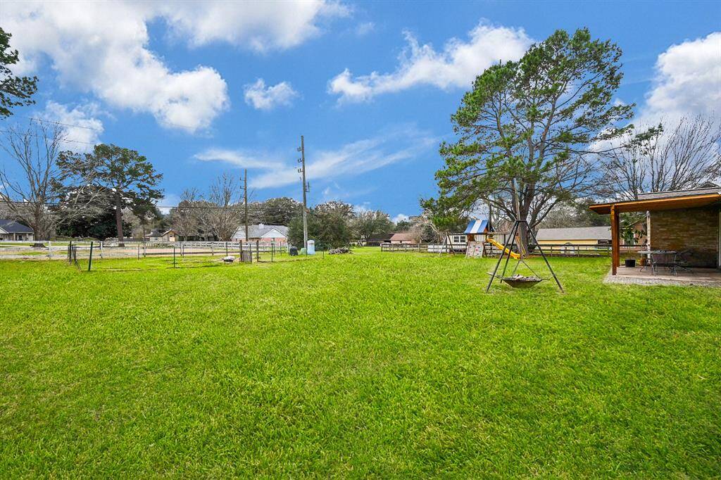 Back Yard View for this Classic 1-Story Home on approx. .75 Acres. Cul-de-Sac Street. Space for a Future Pool, Garden, Pets & Recreation.