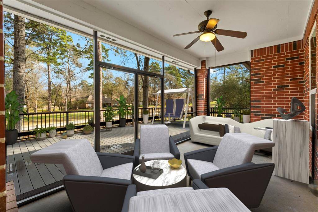 Enjoy your morning coffee or evening relaxation on the fully screened-in patio overlooking the renowned 18-hole golf course, designed by von Hagge & Devlin. *Virtually stagged*