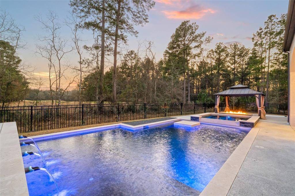 Modern, heated pool includes in-floor cleaning and chiller, sun shelf, and built in seating