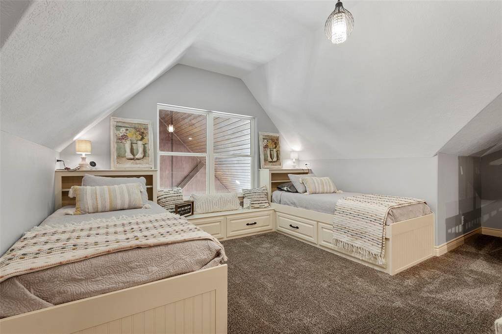 Precious custom bunk beds (mattresses do not stay). Extra storage space for clothes, blankets, or games.