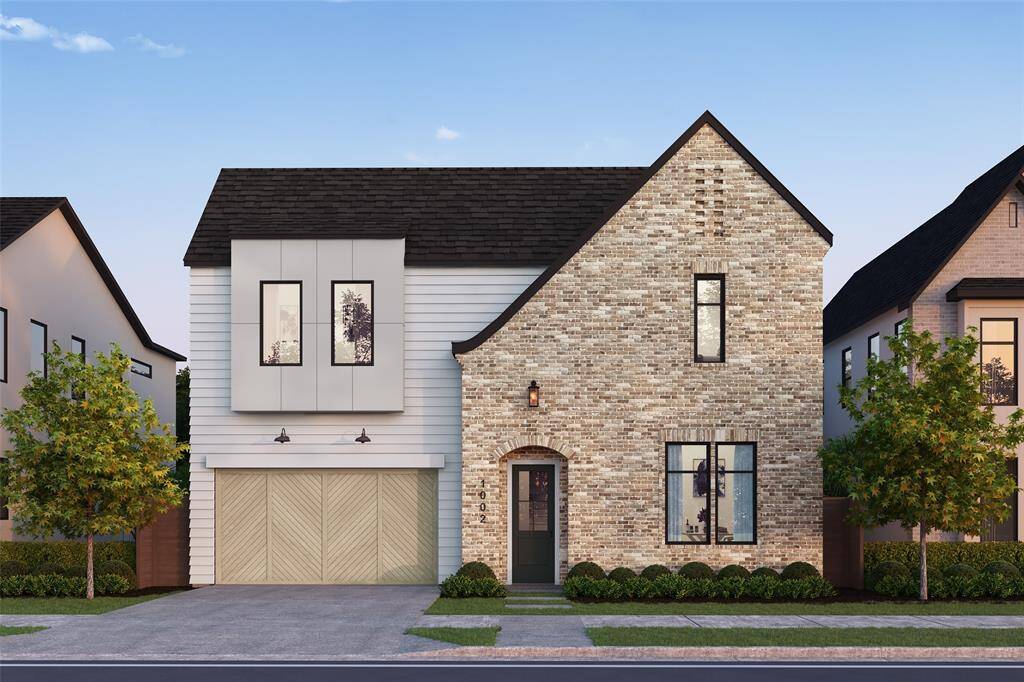 This Sunset Heights home blends classic proportions with modern elements, featuring brick and siding.