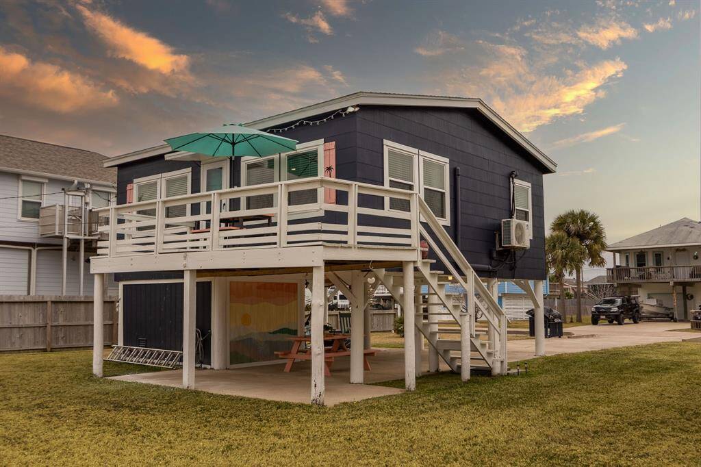 Back view of coastal home.