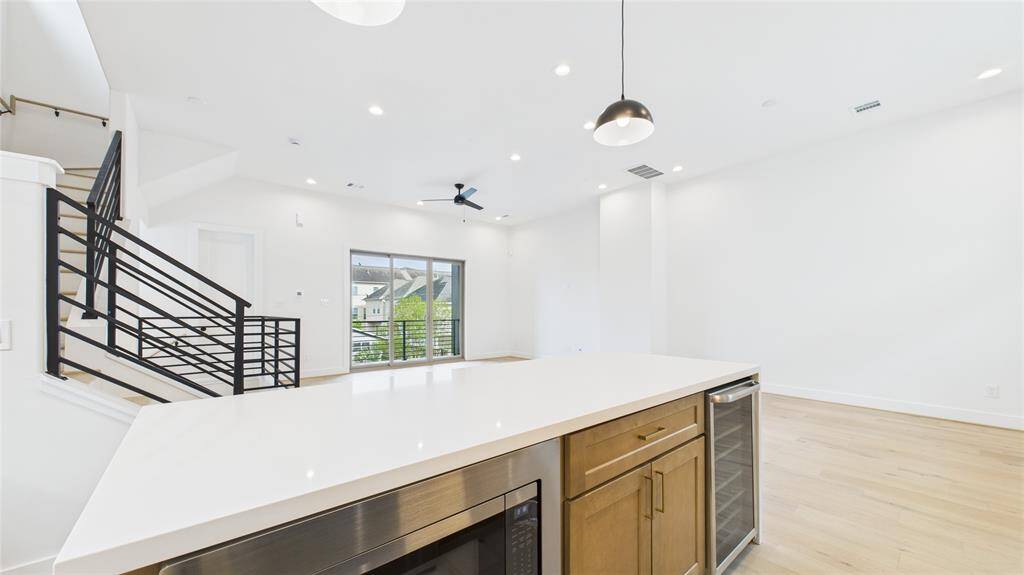 Horizontal iron railings throughout the home