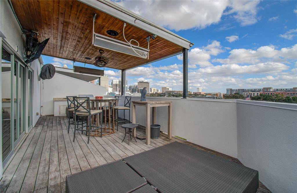 Incredible, covered rooftop deck with insane downtown Houston views!