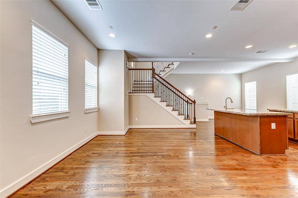 Open living room in view of kitchen