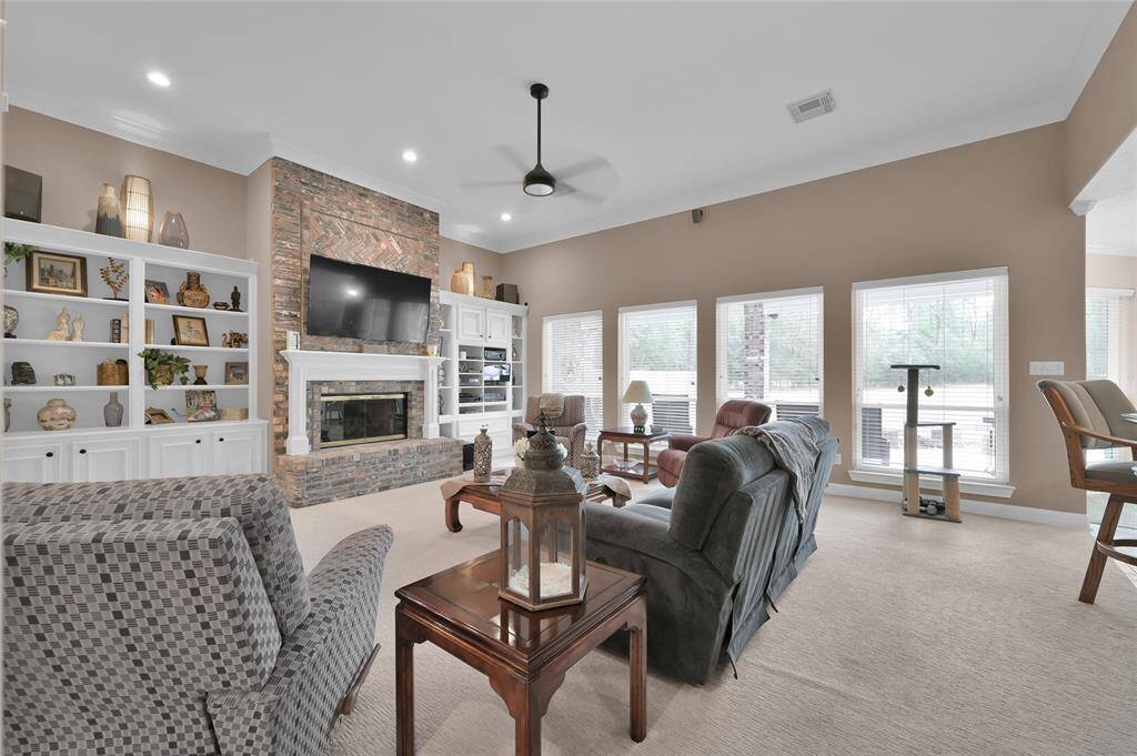 Spacious living room with lots of built ins